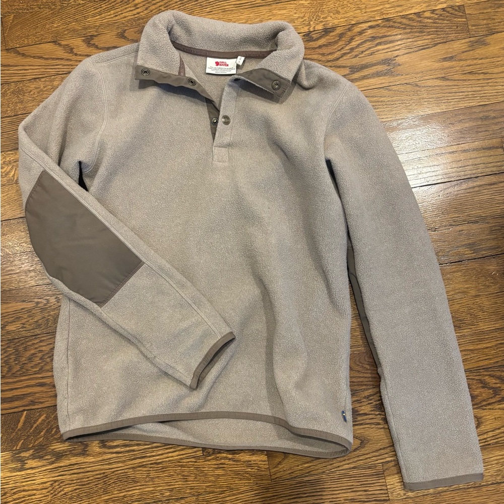 Fjallraven Men’s S Ovik Fleece Sweater in Light Beige with Brown Trim (81469)